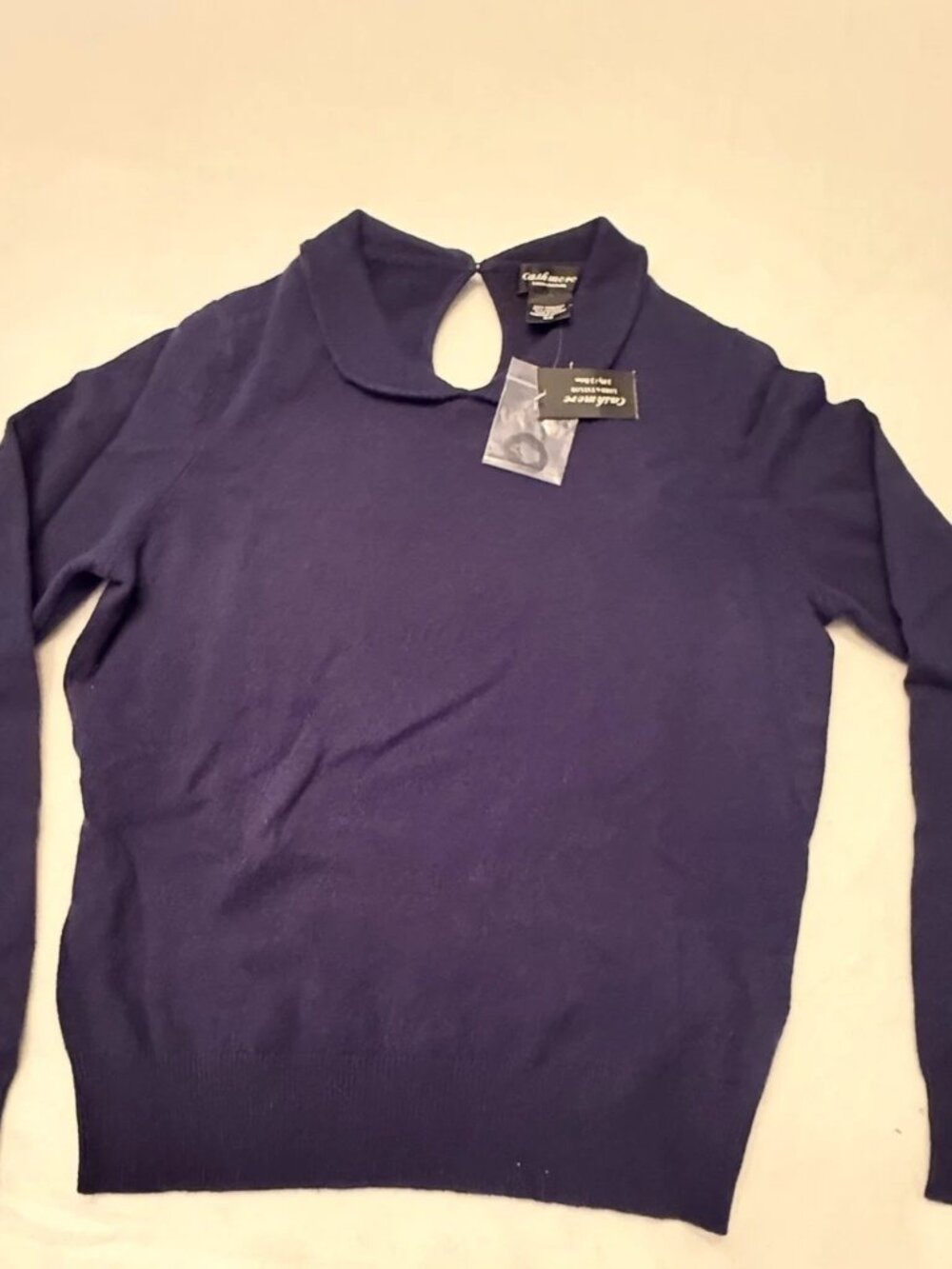 Lord & Taylor 100% Cashmere Sweater Women M Navy NWT Deadstock Keyhole Collar